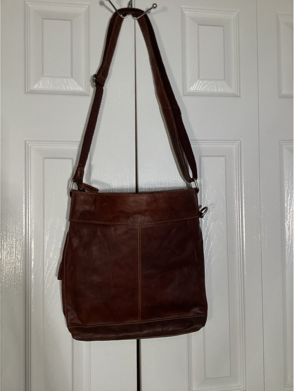 Jack Georges Voyager Brown Hand Stained Buffalo Leather Crossbody Shoulder Bag